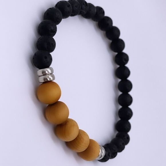 NWT Wool + Pepper Co. Mens Lava & Wood Bracelet - Picture 4 of 7